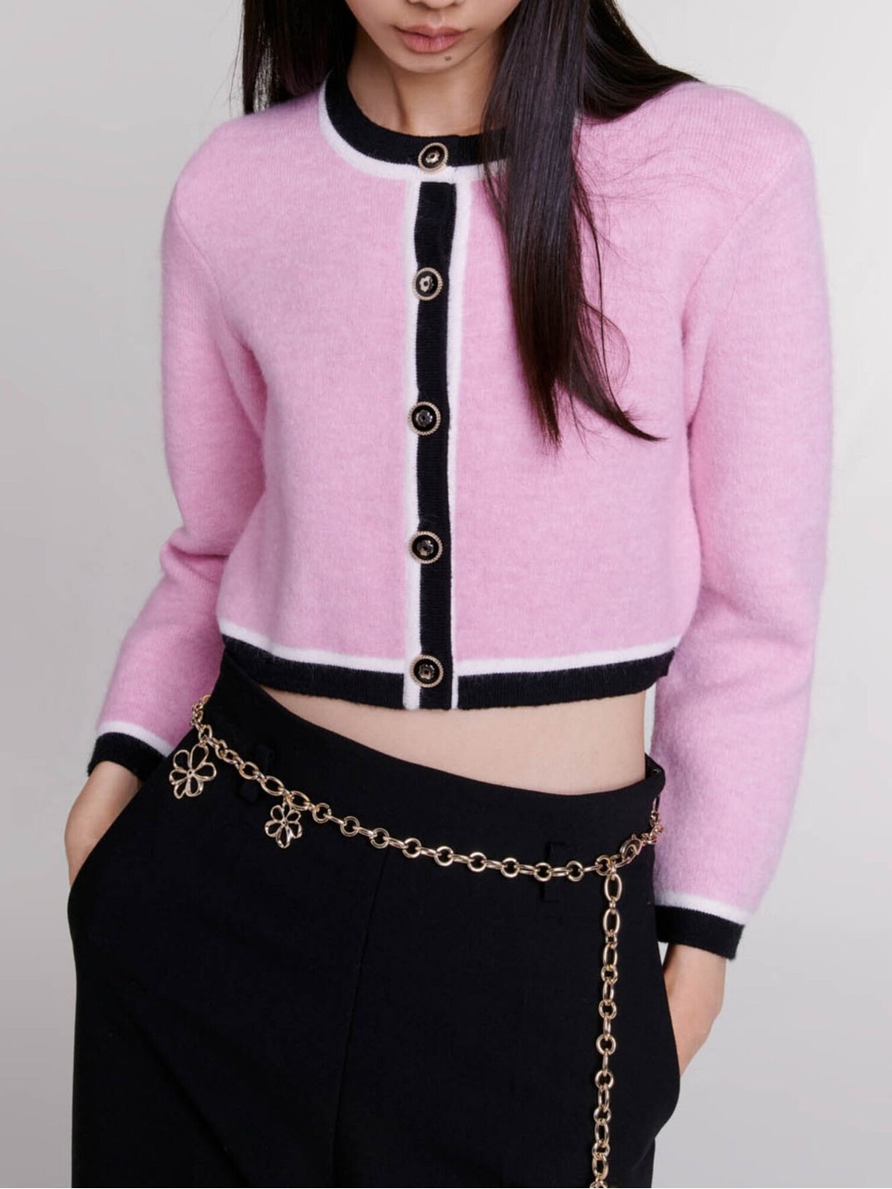 Maje Magie Tipped Crop Cardigan in Pink size 1/S